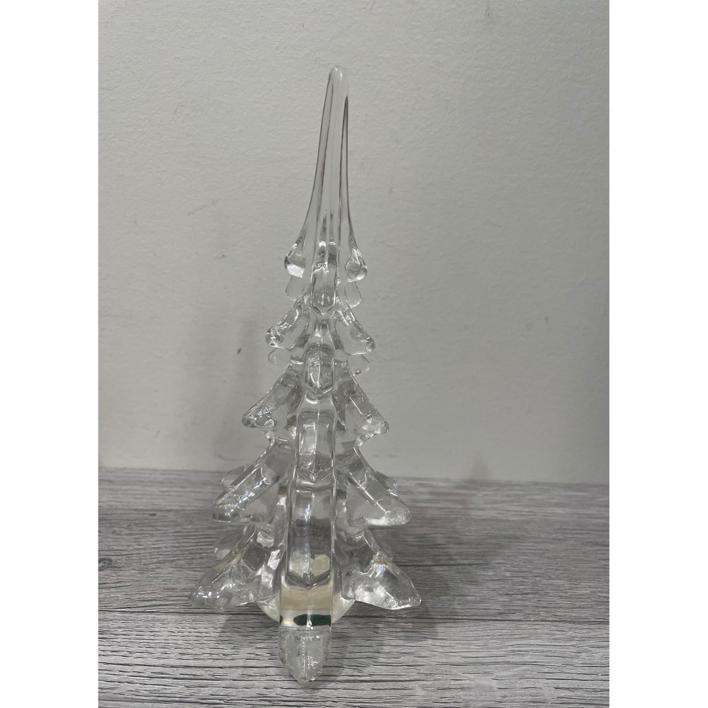 Vintage 1992 Enesco Clear Solid Glass Christmas Tree Figurine Holiday Decor 8.5"